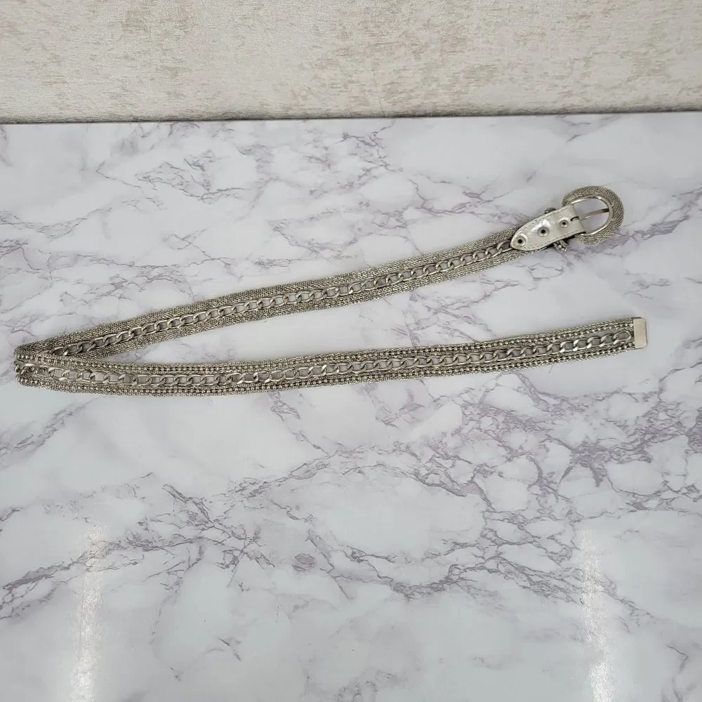Vintage Silver Metallic Metal Chain Belt